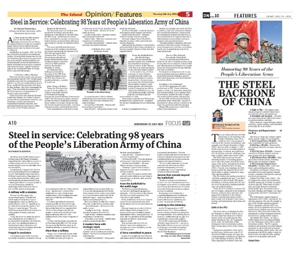 Newspaper Feature Article: Honoring 98 Years of the People’s Liberation Army – The Steel Backbone of China